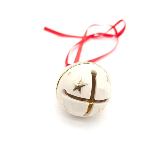 Lenox Just Jingles Tree Bell Christmas Holiday Small Ornament White Gold - Picture 5 of 6